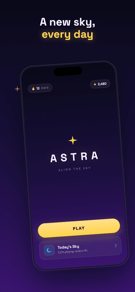 ASTRA oyunundan giriş ekranı — yeni bir gökyüzü