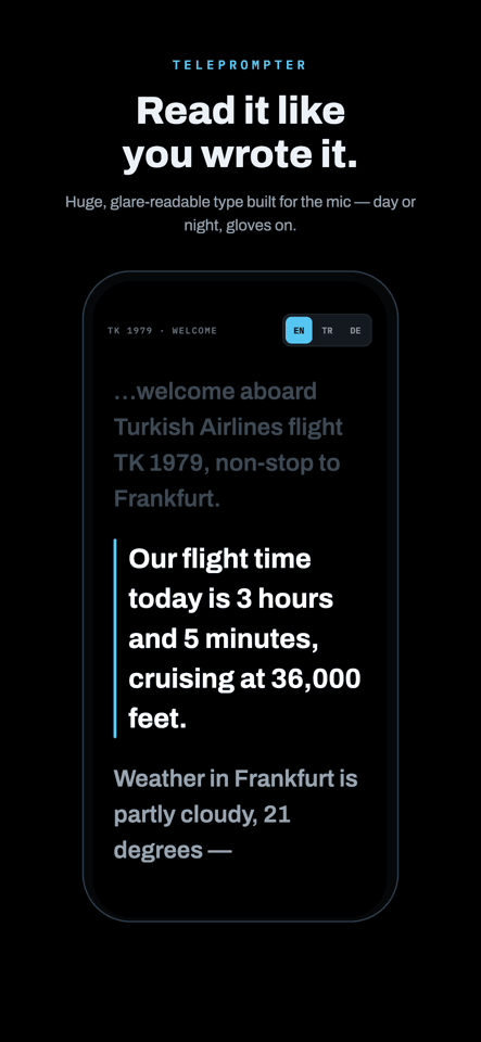 PA Copilot teleprompter ekranı